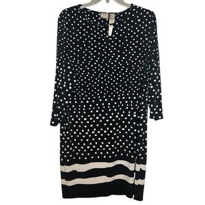 Chico’s Black White Polka Dot Shift Dress Size 2 XL 16 3/4 Sleeve